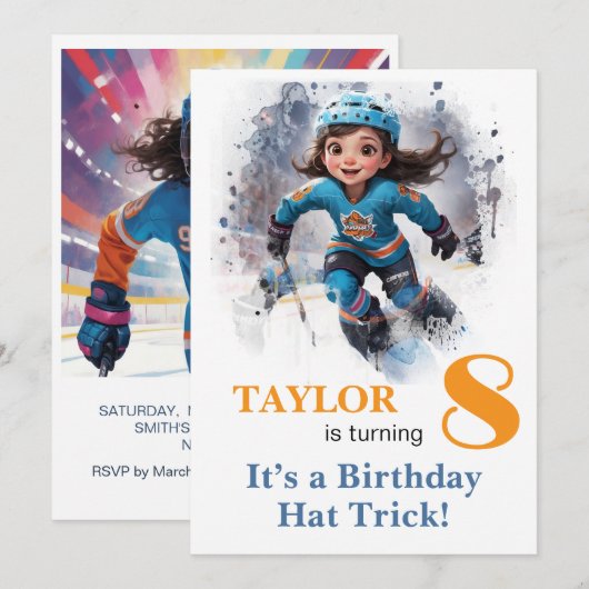 *~* AP94 DIY k-8 Cute Hockey Girl Birthday Kaart (Voorkant / Achterkant)