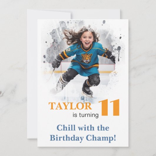 *~* AP94 k-13 DIY Schattige Hockey Meisje Verjaard Kaart (Voorkant)