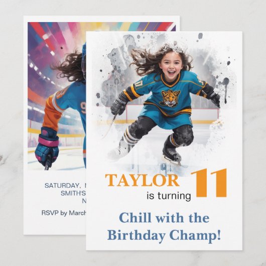 *~* AP94 k-13 DIY Schattige Hockey Meisje Verjaard Kaart (Voorkant / Achterkant)