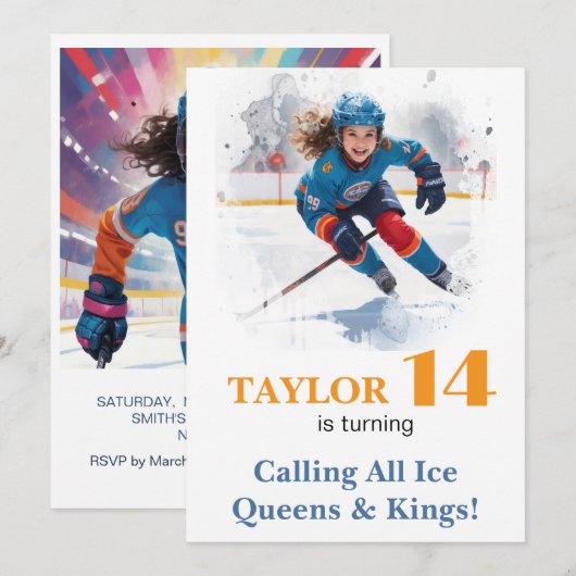 *~* AP94 k-15 DIY Schattige Hockey Meisje Verjaard Kaart (Voorkant / Achterkant)