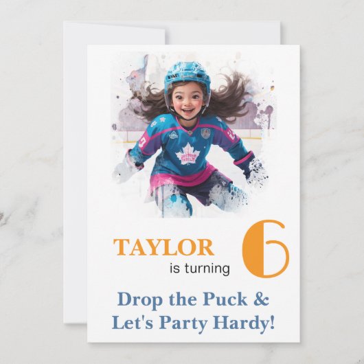 *~* AP94 k-21  DIY Cute Hockey Girl Birthday Kaart (Voorkant)