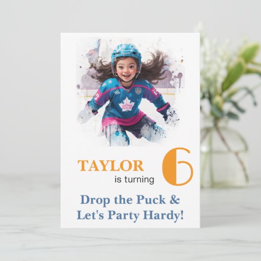 *~* AP94 k-21  DIY Cute Hockey Girl Birthday Kaart (Staand voorkant)