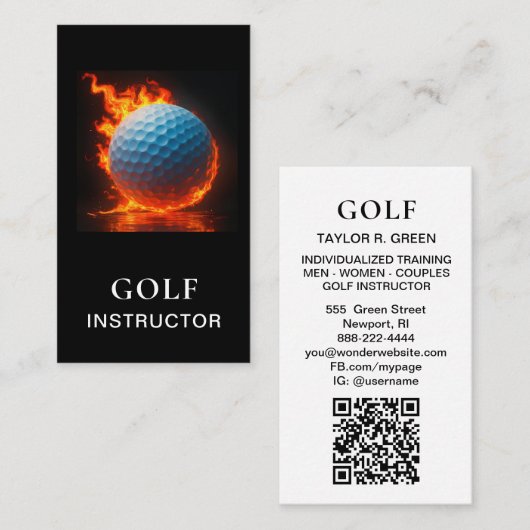 *~*  AP94 QR Flames Fire  Hot  Bold Golf Ball  Visitekaartje (Voorkant / Achterkant)