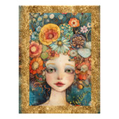 *~  AP95 Whimsical Woman Bloemen Goud Glitter kuns Foto Afdruk (Voorkant)