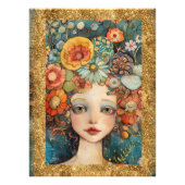*~ AP95 Whimsical Woman Bloemen Goud Glitter kunst Foto Afdruk (Voorkant)