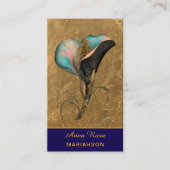 *~* AP98 Elegant Flower Gold 2  Rich  QR Floral  Visitekaartje (Voorkant)