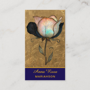 *~* AP98 Elegante Bloem Goud 12  Rijk  QR Bloem  Visitekaartje