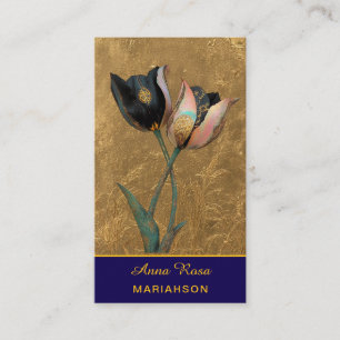 *~* AP98 Elegante Bloem Goud 1 Vintage QR Visitekaartje