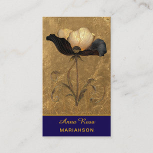 *~* AP98 Elegante Bloem Goud 3 Vintage QR Visitekaartje