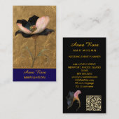 *~* AP98 Elegante Bloem Goud 4 Antiek QR Visitekaartje (Voorkant / Achterkant)