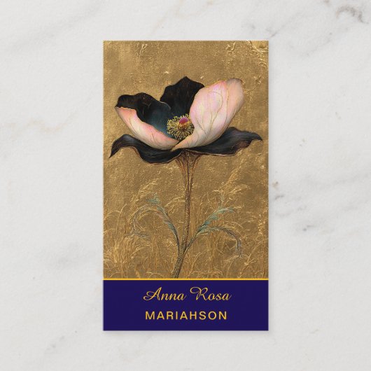 *~* AP98 Elegante Bloem Goud 4 Antiek QR Visitekaartje (Voorkant)