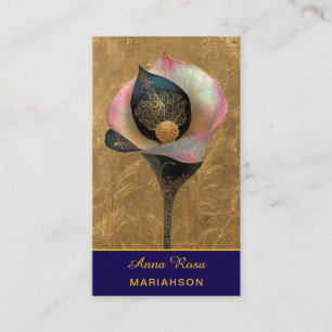 *~* AP98 Elegante Bloem Goud 9 Vintage QR Visitekaartje
