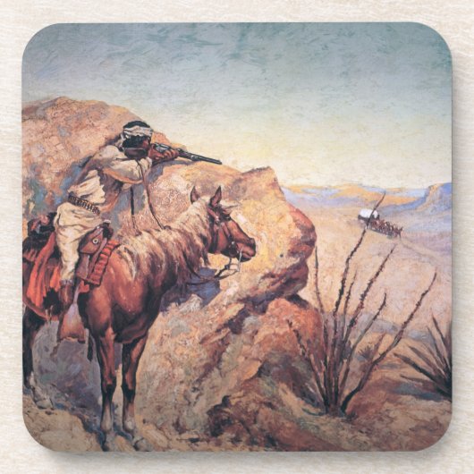 Apache Ambush (olie op doek) Bier Onderzetter (Voorkant)