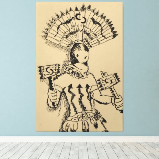 Apache Crown Dancer Schets Canvas Afdruk (Insitu (Houten vloer))