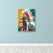 Apache-hoofd geschilderd door Mark Elsen Canvas Afdruk (Insitu (Houten vloer))