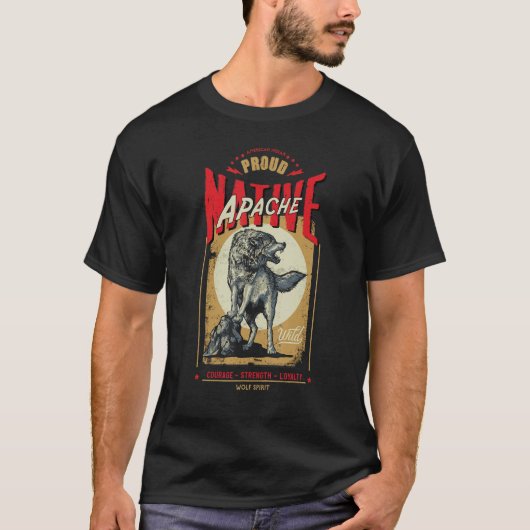 Apache Native American Indian Born Wolf Spirit Ret T-shirt (Voorkant)