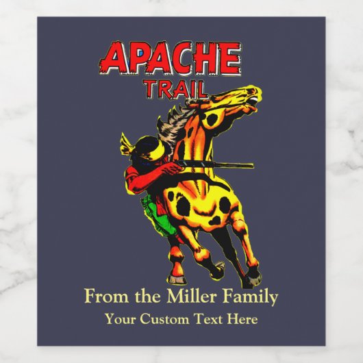 Apache Trail #1, Inheemse Amerikaan met banner Wijn Etiket (Enkel label)
