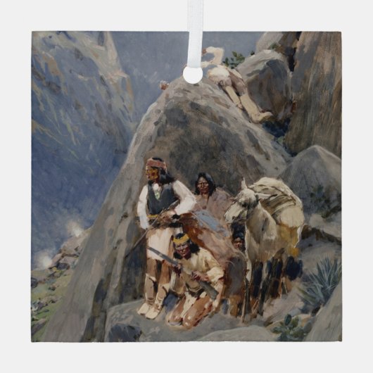 Apache Tribe Vechten tegen Amerikaanse Indiaanse O Glas Ornament (Achterkant)