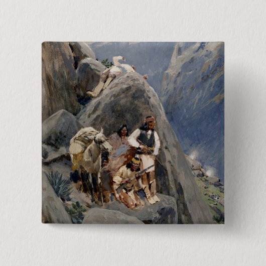 Apache Warriors: hinderlaag voor Amerikaanse caval Vierkante Button 5,1 Cm (Voorkant)