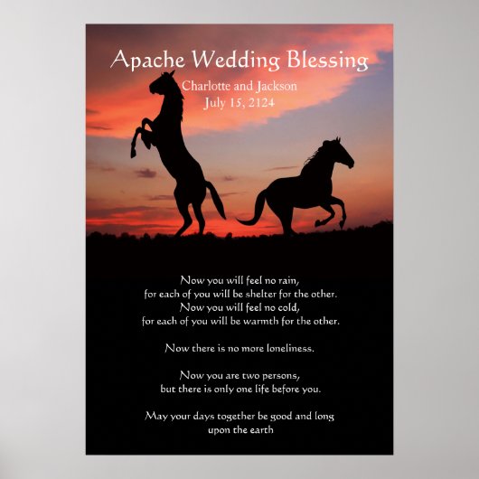 Apache Wedding Blessing Arabian horses silhouette Poster (Voorkant)