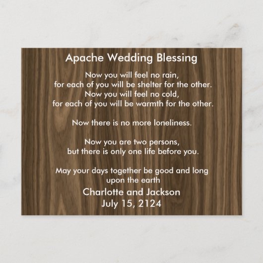 Apache Wedding Blessing Dark Wood Grain Briefkaart (Voorkant)