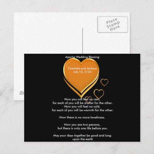 Apache Wedding Blessing Gold Hearts Briefkaart (Voorkant / Achterkant)