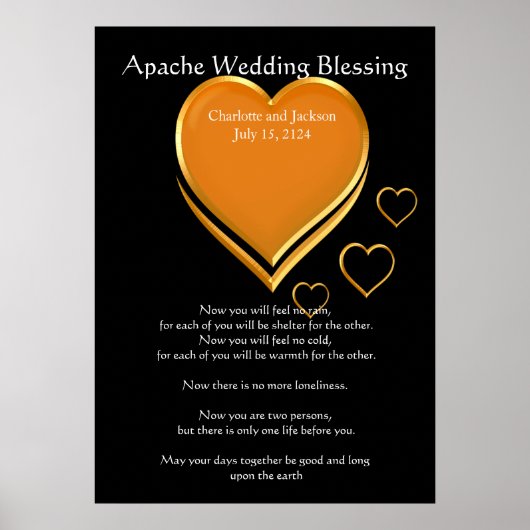 Apache Wedding Blessing Gold Hearts Poster (Voorkant)