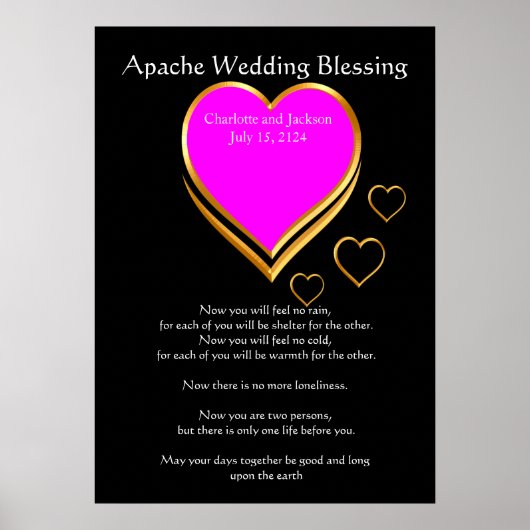 Apache Wedding Blessing Pink Hearts Poster (Voorkant)