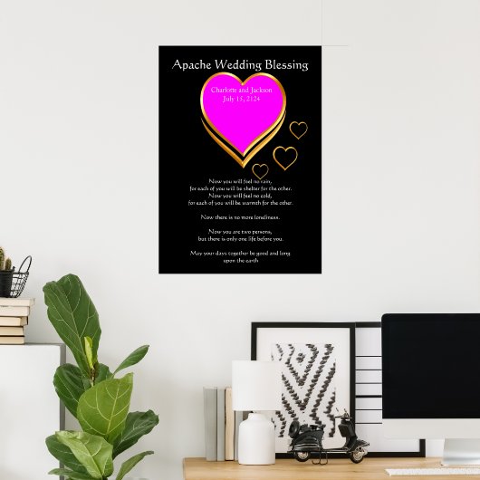 Apache Wedding Blessing Pink Hearts Poster (Thuiskantoor)