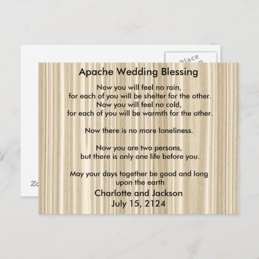 Apache Wedding Blessing White Wood Grain Briefkaart (Voorkant / Achterkant)