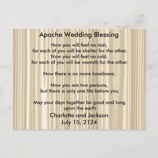 Apache Wedding Blessing White Wood Grain Briefkaart (Voorkant)