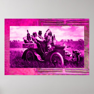 APACHEN EN GERONIMO RIJDEN IN EEN AUTO POSTER