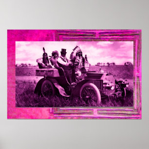 APACHEN EN GERONIMO RIJDEN IN EEN AUTOT POSTER