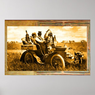 APACHES EN GERONIMO RIJDEN IN EEN AUTOBEDRIJF POSTER