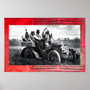 APACHES EN GERONIMO RIJDEN IN EEN AUTOT POSTER