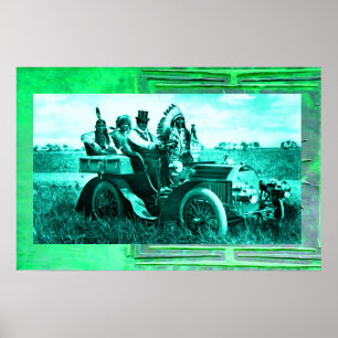 APACHES EN GERONIMO RIJDEN IN EEN AUTOT POSTER