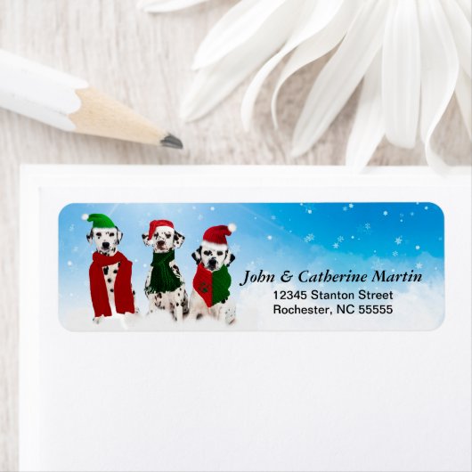 APAL - Kerstdalmatische honden in de sneeuw Etiket (Insitu)