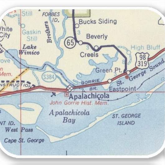 Apalachicola FL kaart Sticker (Voorkant)