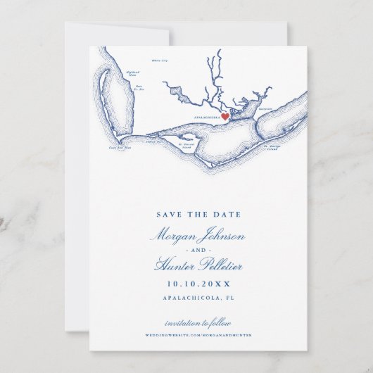 Apalachicola Florida Elegant Navy bruiloft Save The Date (Voorkant)