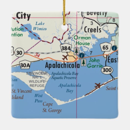 Apalachicola Florida Map Keramisch Ornament (Achterkant)
