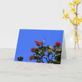 'Apapane kleine rode vogel Kaart (Gele Bloem)