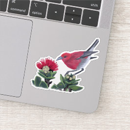 Apapane & Lehua Bloesem Hawaii Natuur Illustratie Sticker