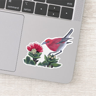 Apapane & Lehua Bloesem Hawaii Natuur Illustratie Sticker