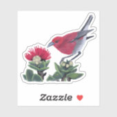 Apapane & Lehua Blossom Hawaii Nature Illustration Sticker (Vel)