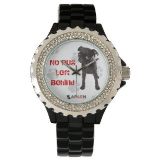APARN "No Pug Left Behind" Strass horloge, zwart Horloge