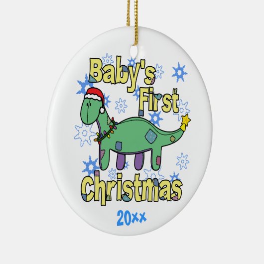 Apatosaurus Baby's eerste kerstversiering Keramisch Ornament (Rechts)