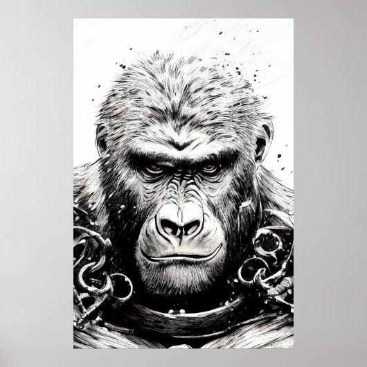 Ape Monkey Wild Natuur Illustratie Lijn Epic Art Poster (Voorkant)