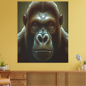 Ape Mountain Gorilla Fun Face Black Canvas Afdruk (Insitu (Woonkamer))
