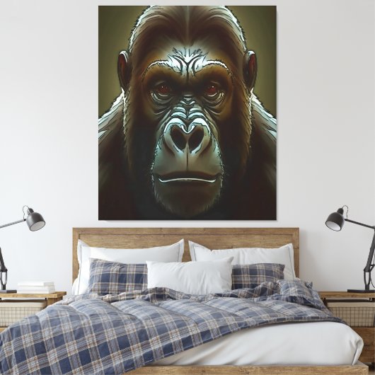 Ape Mountain Gorilla Fun Face Black Canvas Afdruk (Insitu (Slaapkamer))
