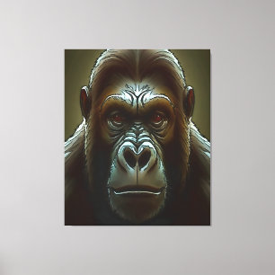 Ape Mountain Gorilla Fun Face Black Canvas Afdruk